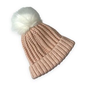 Toby Peach Cable Knit Winter Hat Beanie With Pom … - image 1